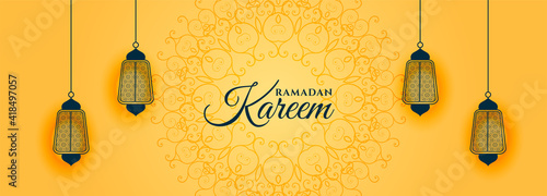 islamic style ramadan kareem yellow banner design