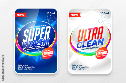super detergent labels in blue and white colors photo