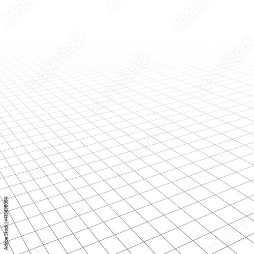 Diagonal perspective grid. Abstract wireframe landscape. 3d vector illustration.