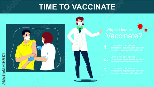 It's time to get coronavirus COVID vaccinated. Modern flat web design concept. Doctor Put Injection to Patients. coronavirus vaccine information