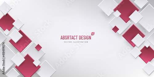 Abstract geometric background with copy space, Rectangle white, grey and red color pattern. Modern and minimal concept. You can use for cover, poster, banner web, Landing page, Print ad. Vector EPS10