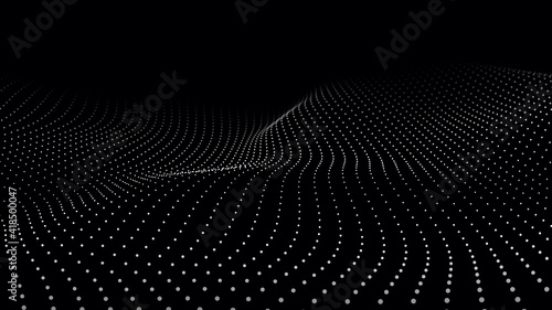 A wave of moving particles. Abstract 3d vector illustration on a dark background.