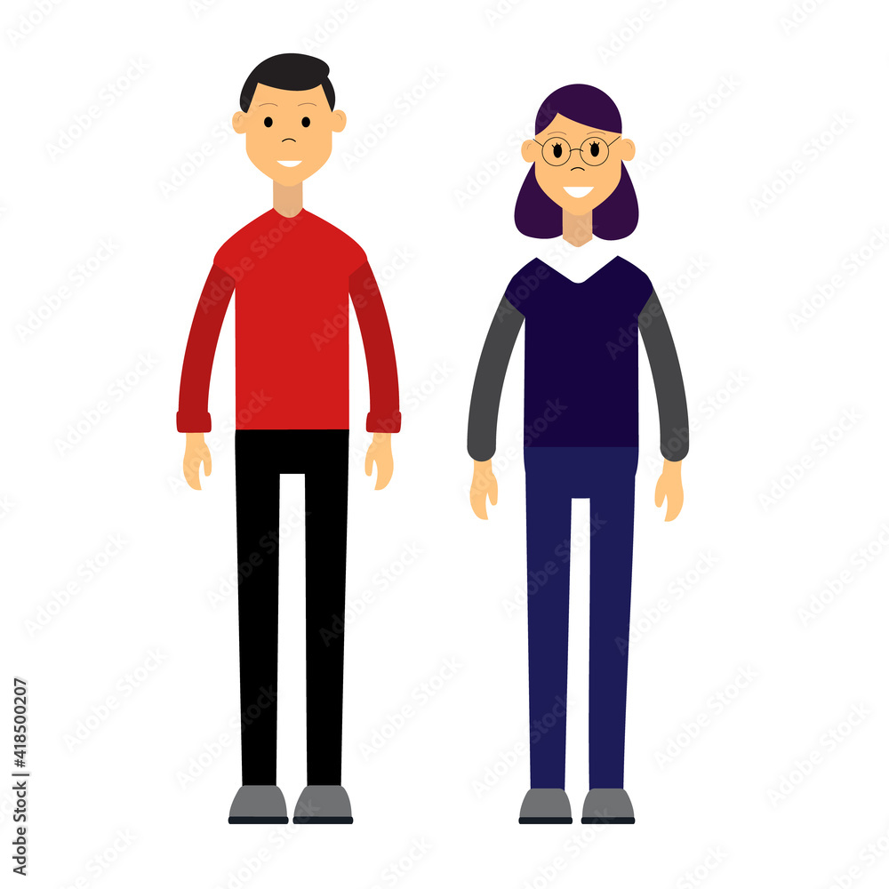 Two characters man and woman on an isolated white background. illustration in a flat style.