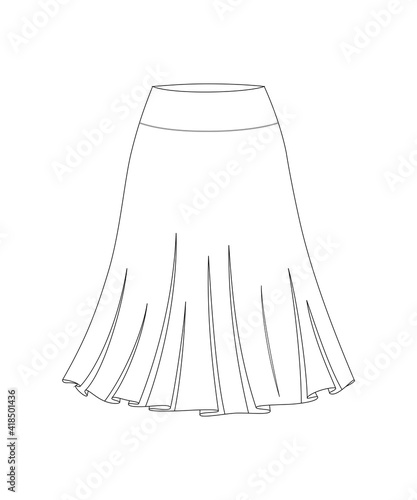 Long maxi skirt. Skirt flat sketch template.