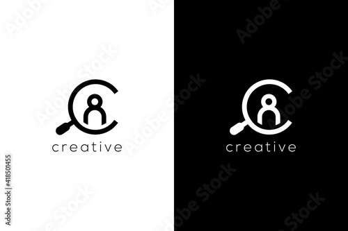 Minimalist job search icon with magnifying glass. Job or employee logo. Creative vector recruitment agency based icon template.
