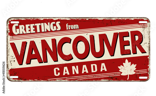 Greetings from Vancouver vintage rusty metal plate