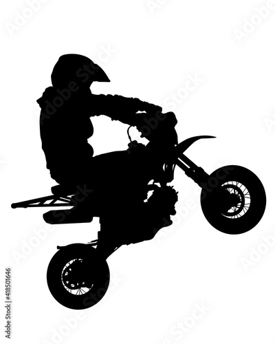 Man in protective clothing rides a retro bike. Isolated silhouette on a white background