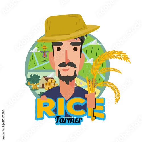 rice farmer logo. Asian farmer