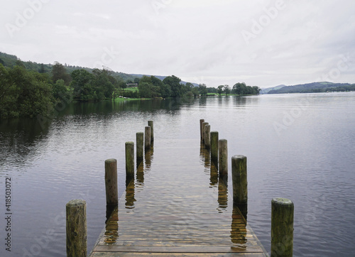 sunken jetty on a lake shore