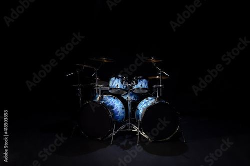 Drums in studio in low light