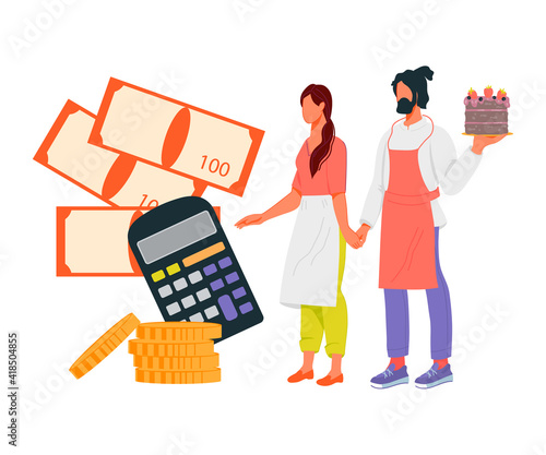 Loan for small business development concept with business owners. Financial support of small business, bank credit for entrepreneurship, flat vector illustration isolated on white background.
