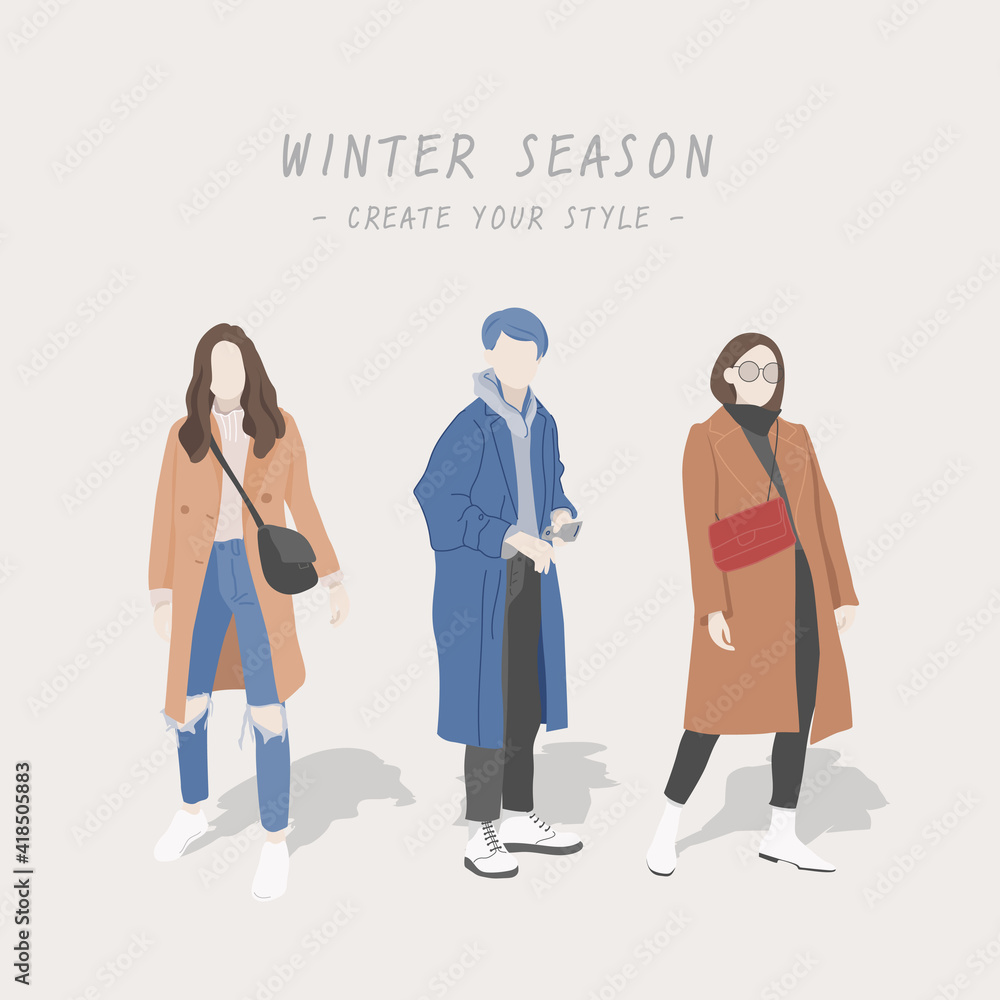 Winter women style, cute characters, and fashionable. Winter women style, cute characters, and fashionable.