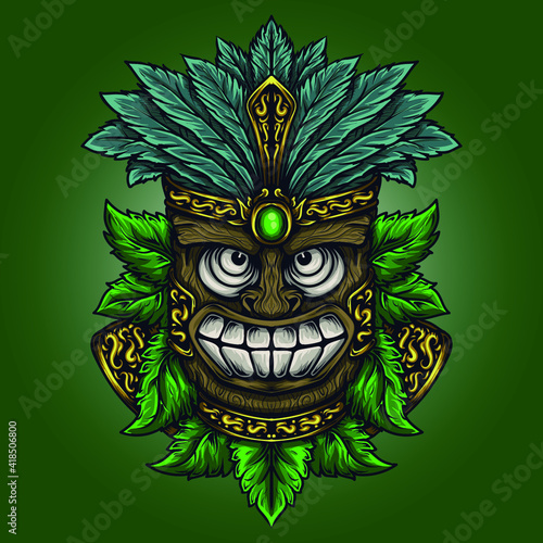 tattoo and t-shirt design black and white hand drawn illustration tiki totem engraving ornament