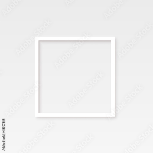 White square frame for picture on wall on gray background. Blank space for picture, painting, card or photo. 3d realistic modern template vector illustration. Empty wooden or plastic element