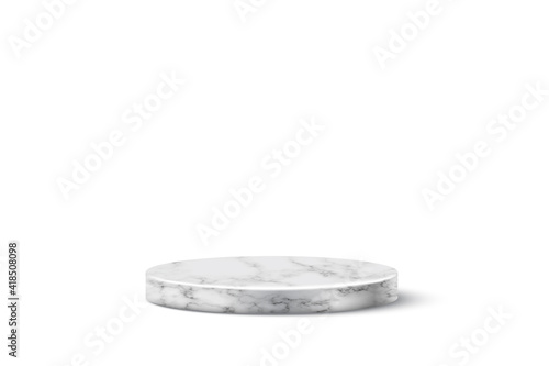 Gray marble round podium for product. 3d pedestal in stone pattern vector illustration. Geometric stage isolated on white bacground. Abstract realistic place for advertising or decoration