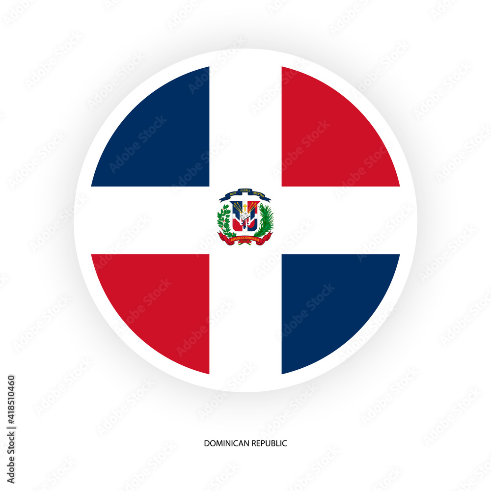 Dominican circle flag on white background. Dominican Republic button flag isolated on white background. Dominican circle flag on white background. Dominican Republic button flag isolated on white background.