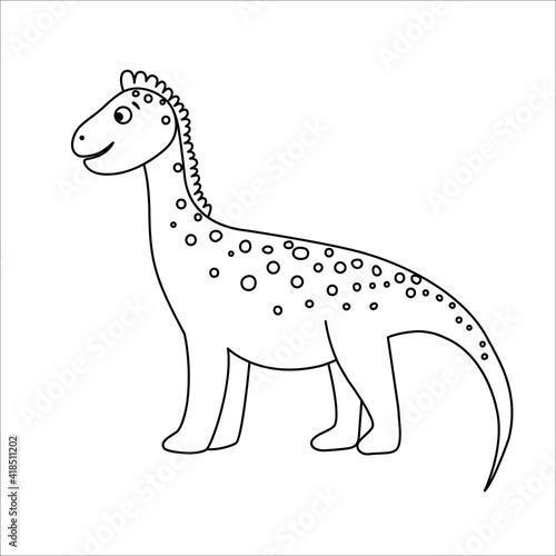 Vector black and white dinosaur icon isolated on white background. Dino outline drawing. Cute prehistorical picture for kids..