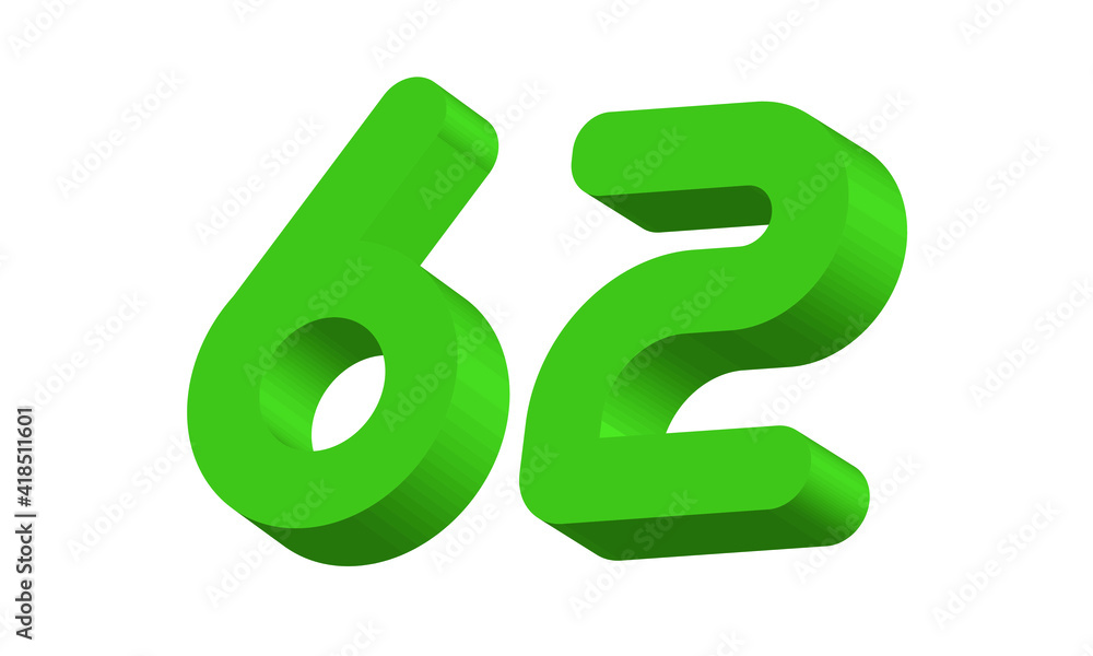 62 Simple Modern Green 3D Number 62 Simple Modern Green 3D Number