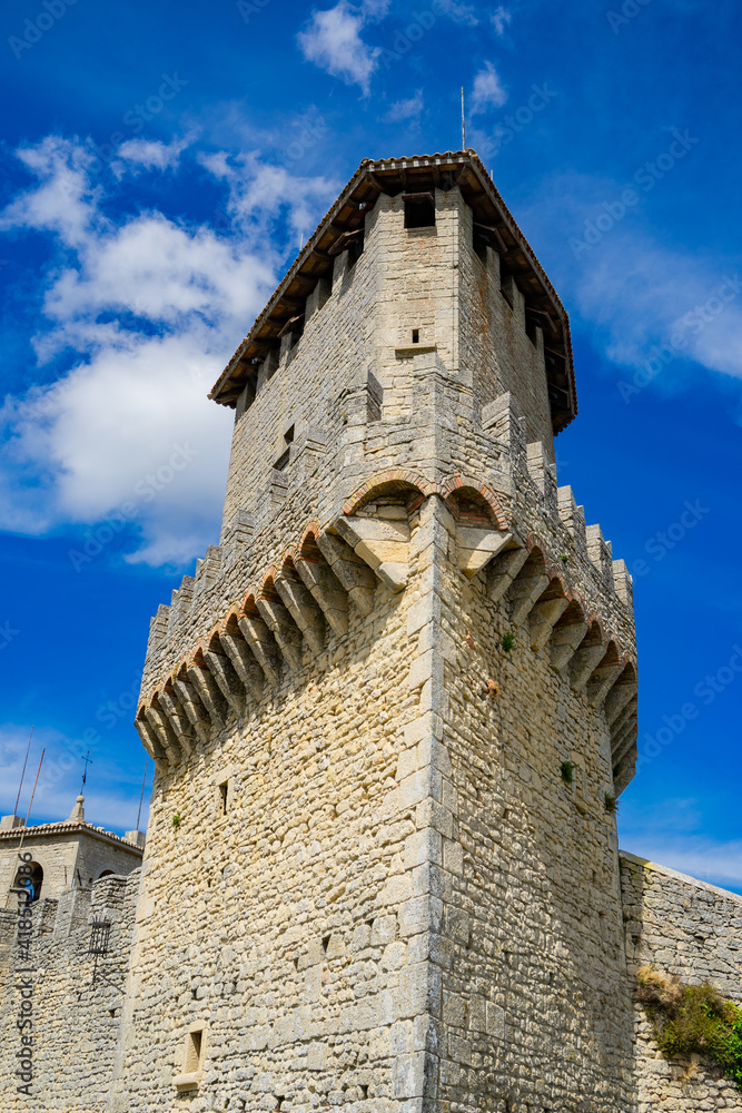 Panorama view of the San Marino landscape view from the city with buildings and fortifications