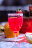 Close-up of a fresh cup of cocktail with strawberry, refreshing summer