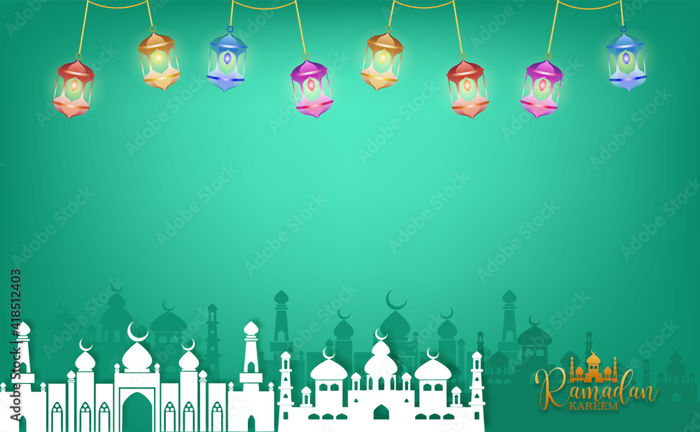 Eid Mubarak greeting Ramadan kareen vector Wishing for Islamic festival for banner, poster on green background Eid Mubarak greeting Ramadan kareen vector Wishing for Islamic festival for banner, poster on green background