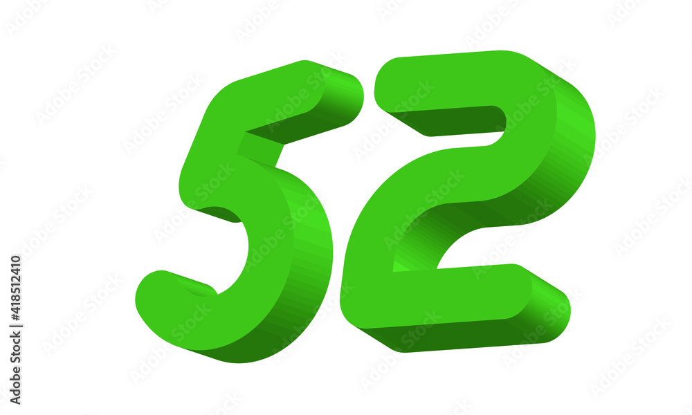 52 Simple Modern Green 3D Number 52 Simple Modern Green 3D Number