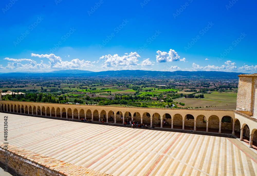 Basilica of Saint Francis of Assisi main square in the city of Assisi