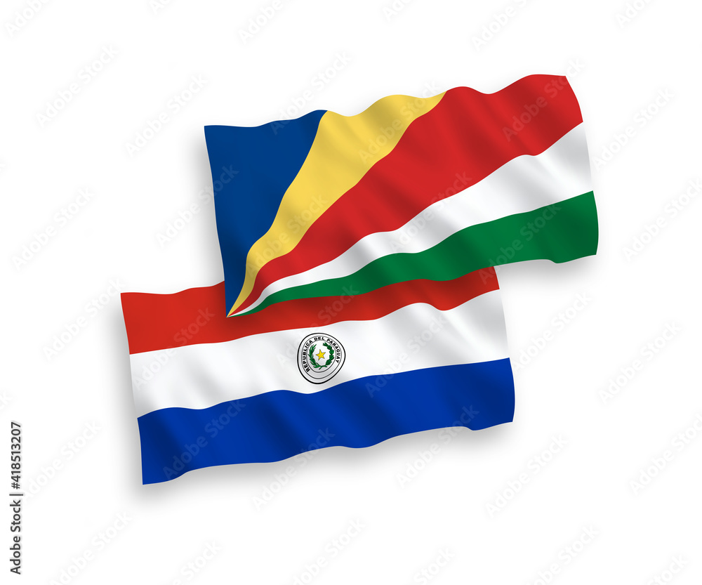 Flags of Paraguay and Seychelles on a white background