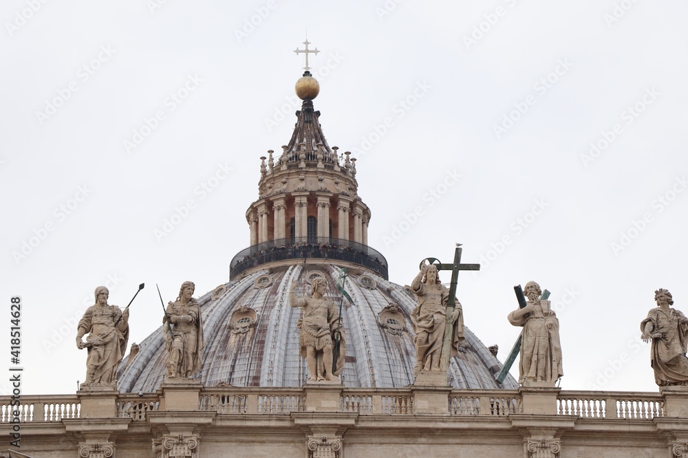St. Peter's Basilica Dome with Sculptures in Rome