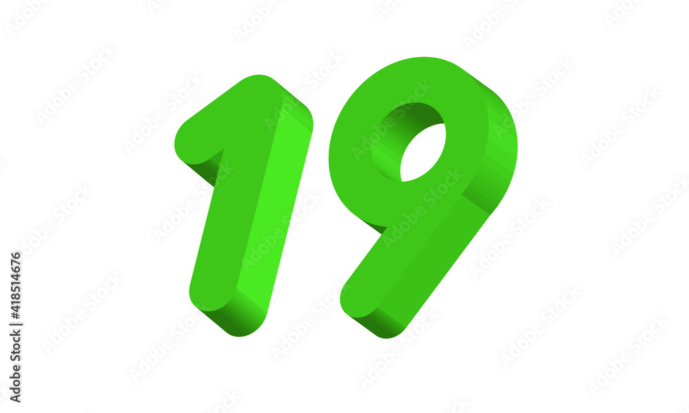 19 Simple Modern Green 3D Number 19 Simple Modern Green 3D Number