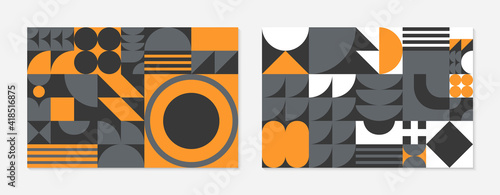 Set of abstract bauhaus geometric pattern banners.Trendy minimalist geometric design with simple shapes and elements.Mid century modern artistic vector illustrations.Scandinavian ornaments.