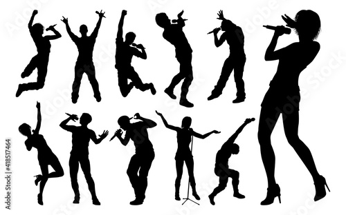 High quality silhouette singers . Pop, country music, rock stars and hiphop rapper artist vocalists photo