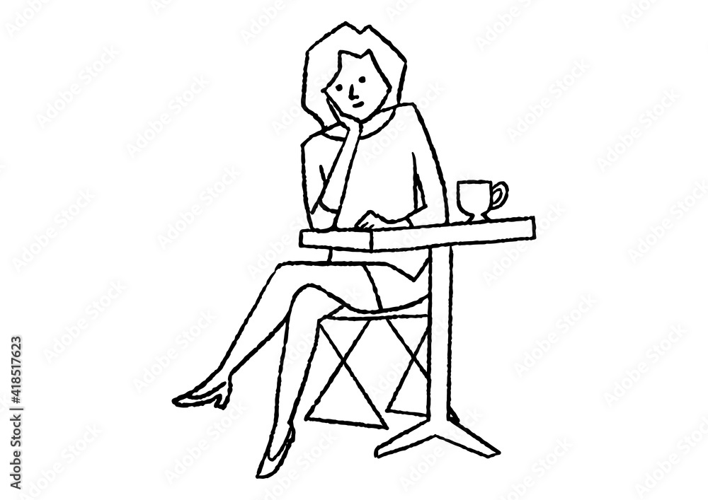 カフェで考えている女性02 カフェで考えている女性02