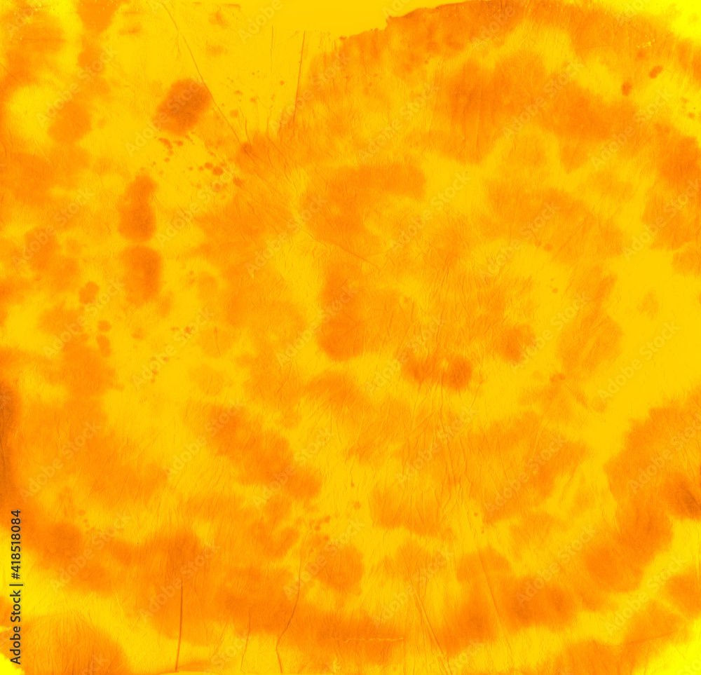 Spiral Old Paint. Color Background. Artistic Effect. Abstract Dye. Hippie Circular Design. Yellow Batik Fabric. Tye Dye Circle Painting. Watercolor Grunge Texture. Orange Art Abstract Dye.