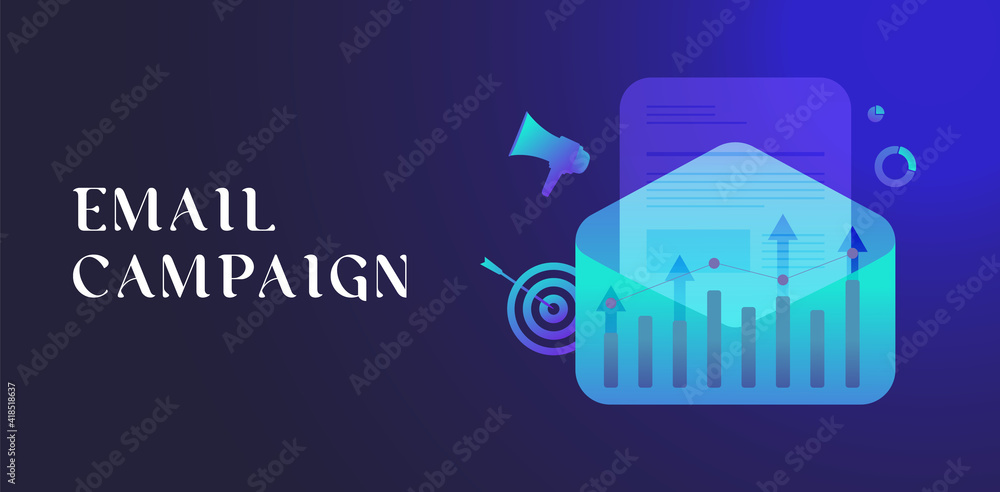 Email Marketing Campaign, digital lead generation concept. Personalized emails with social media followers, identify target audience. Email marketing analytics, Drip e-mail newsletter advertising