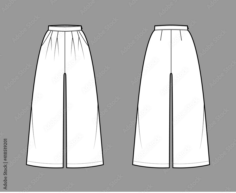 Pants culotte palazzo technical fashion illustration with normal waist ...