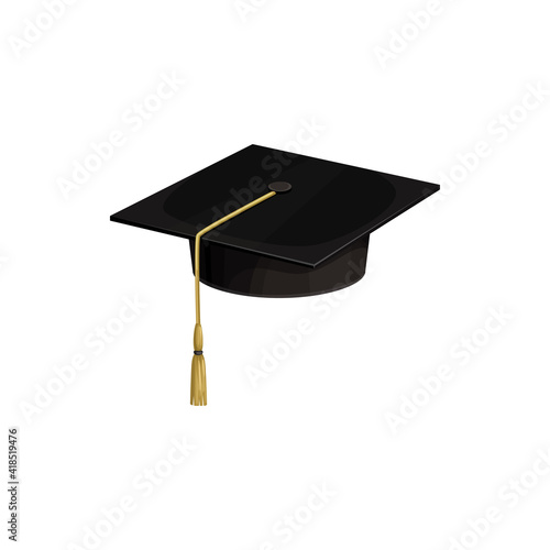 Cap hat of university academic student, vector icon, college or school graduate education isolated symbol. University cap or academic hat with gold tassel, high school and academy master degree