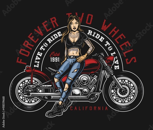 Motorcycle vintage colorful print