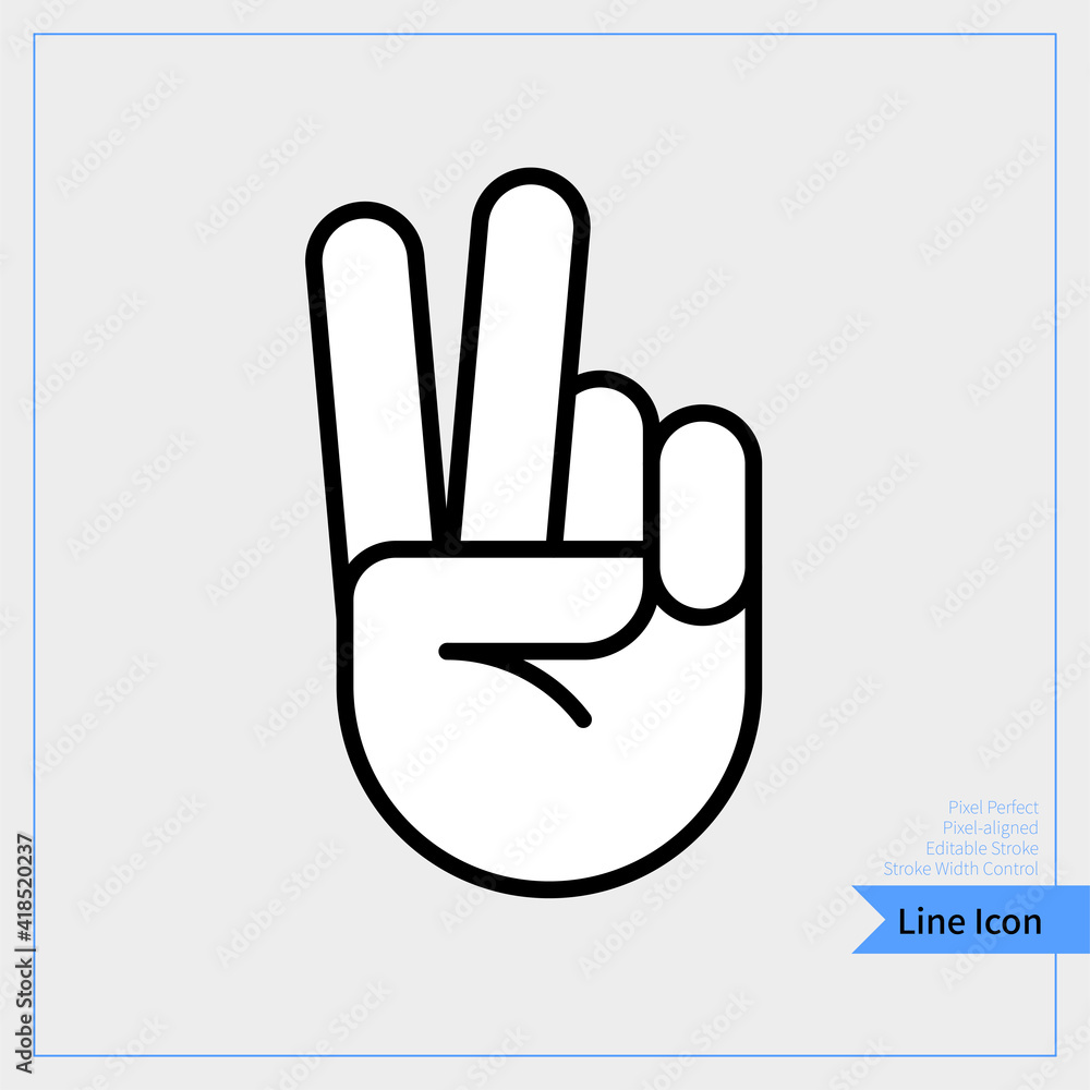 Hand Peace Sign, Hand gesture victory symbol - Thin line icon. professional, pixel-aligned, Pixel Perfect, Editable Stroke, Easy Scalablility. Hand Peace Sign, Hand gesture victory symbol - Thin line icon. professional, pixel-aligned, Pixel Perfect, Editable Stroke, Easy Scalablility.
