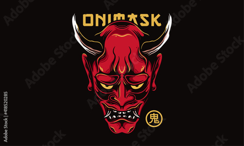 Japanese Oni Mask Tattoo Vector Design