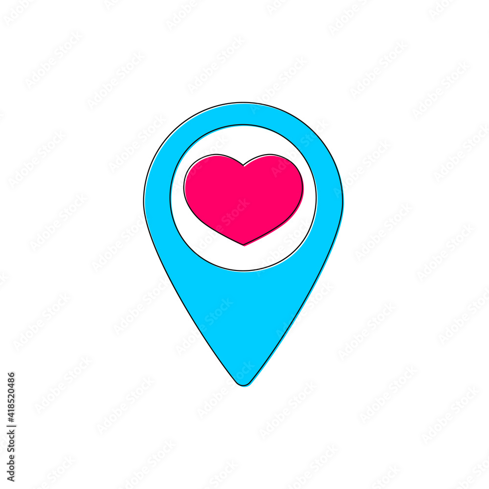 Pointer with heart icon, flat graphic design template, symbol for map, Valentine’s Day party sign, vector illustration Pointer with heart icon, flat graphic design template, symbol for map, Valentine’s Day party sign, vector illustration