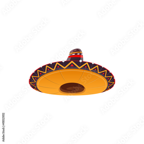 Mexican sombrero hat, vector icon, cartoon Spanish headwear for Mexico cinco de mayo festival. Isolated traditional festive costume cap for celebration with zigzag ornament and tall crown