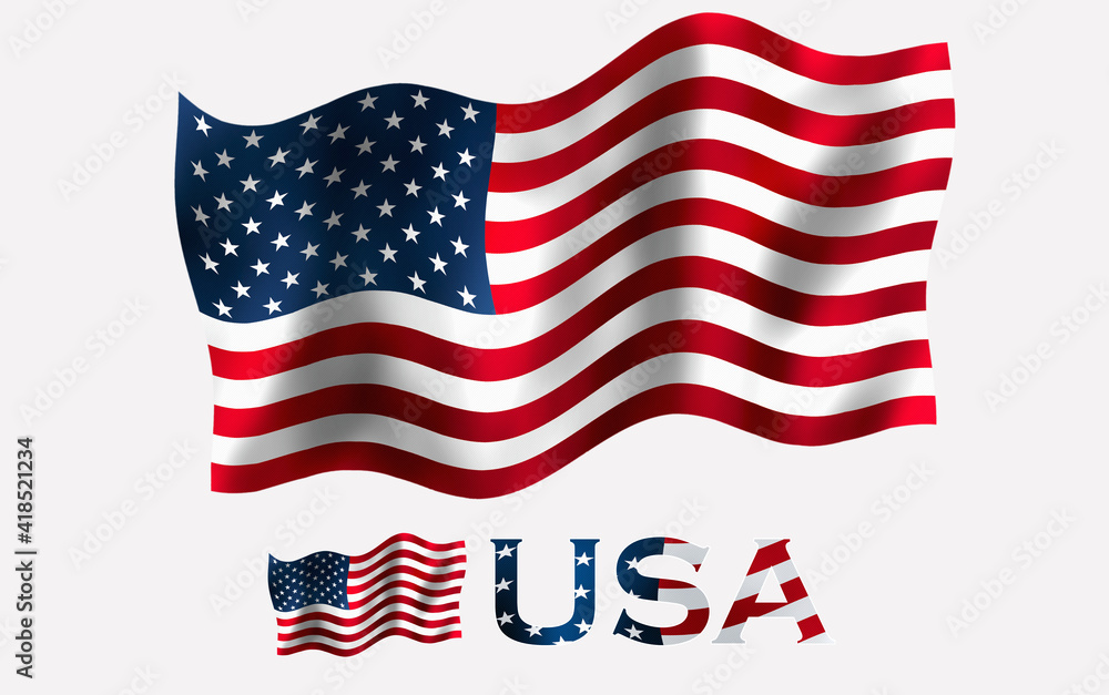 Fototapeta premium US flag with USA text and White space. USA emblem flag with text for copy space