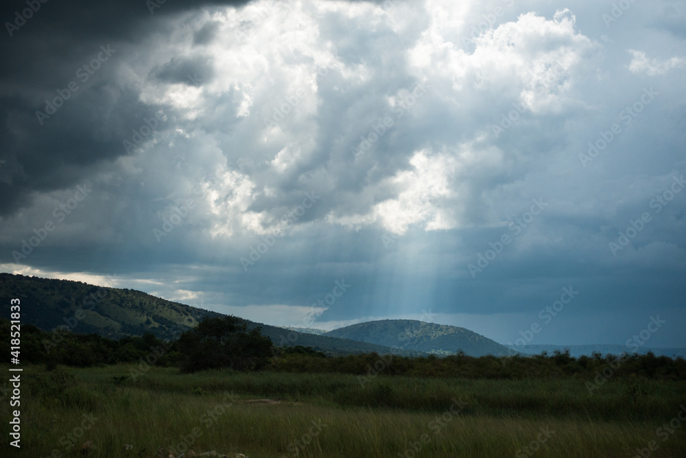 Landscape before a storm in the Akagera National Park, Rwanda, Africa