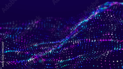 Sci-fi background. Digital wave with many particles. Template for festive presentation. 3d rendering