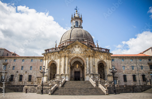 Azpeitia, Spain - August 13 2019: Main entrance of the Sanctuary of Loyola temple