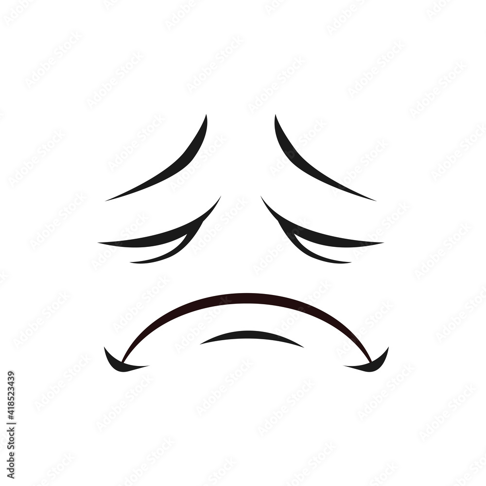 Bored crying smiley with closed eyes, depressed character in bad mood isolated. Vector unhappy suspicious emoji offended sorrow head. Depressed sad upset emoticon character disapointed emoji