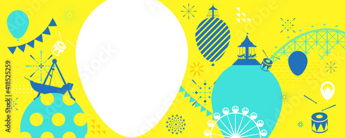 Vector illustration of the carnival funfair design with amusement park attractions background.