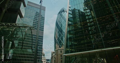 London Gherkin cityscape, futuristic city, business area and businessmen