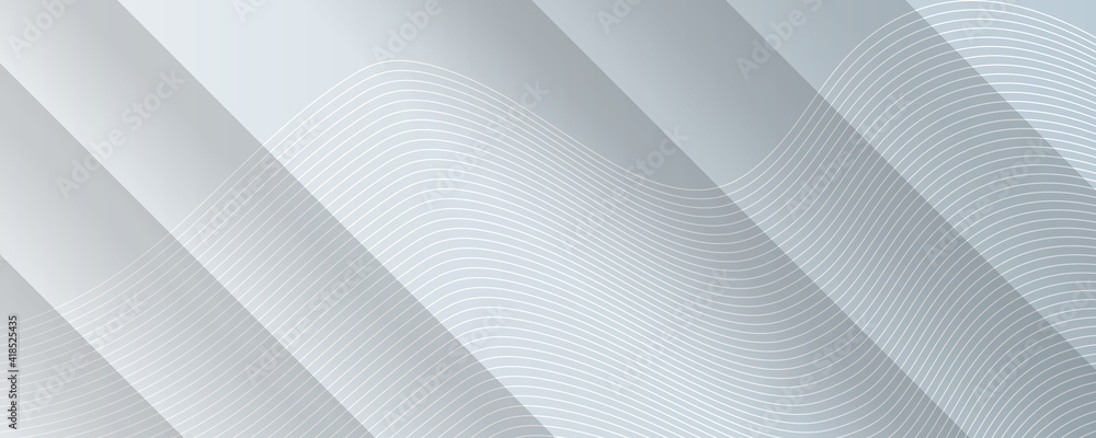 Obraz premium Abstract geometric white and gray color elegant background with stripes and white wave lines. Vector illustration 